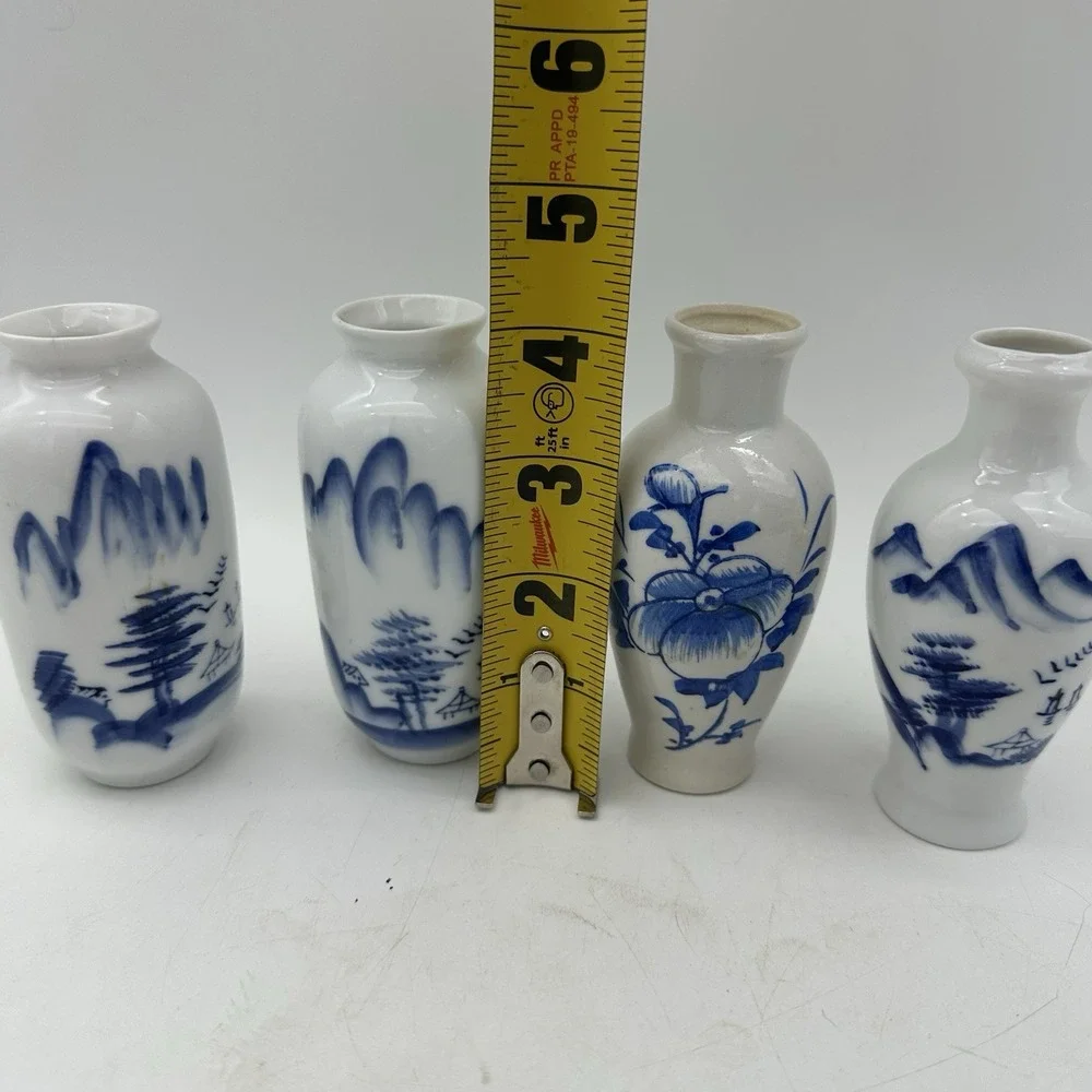 Lot Of 4 Vintage MCM Chinese Blue And White Chinoiserie Small 4